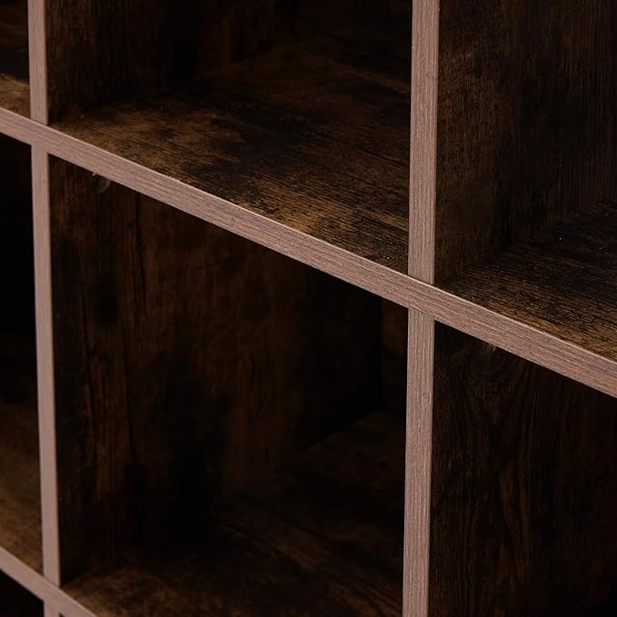 9 Cube Storage Organizer, 3 Tier Book Shelf with Led Lights, Farmhouse Book Shelves for Living Room, Horizontal Toy Storage Bookshelf, Wood Display Bookcase Cabinet for Bedroom, Office, Brown