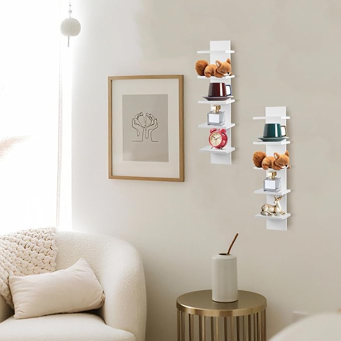 2 Pack 5 Tier Wall Shelf Unit - 31“ Lack Floating Shelf, Compact Display Floating Shelf, Vertical Column Wall Decor Mount Floating Storage Organizer Tall Tower Shelf for Bedrooms, Living Rooms