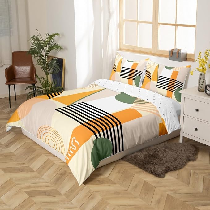 Erosebridal Yellow Abstract Duvet Cover Toddler Size for Kids Teens Girls | Colorful Geometric Comforter Cover Minimalist Circle Modern Bedding Set Boho Contemporary Aesthetic Bed Set