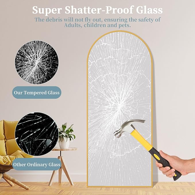 Full Length Mirror, 58"x21" Arched Full Body Mirror, Large Stand Up Aluminum Frame Floor Freestanding Hanging Leaning Mounted for Bedroom Living Room Entryway Gold