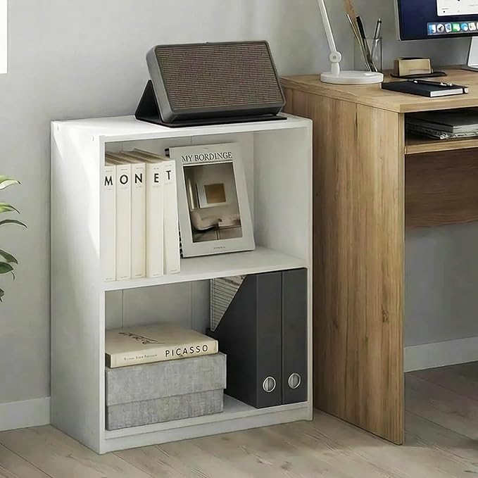 Furinno Gruen Book Shelf, 2-Tier Small Bookshelf, Bookcase with Open Shelf, 9.3 x 21.8 x 27, for Organization and Storage, for Living Room, Bedroom, Home Office, White
