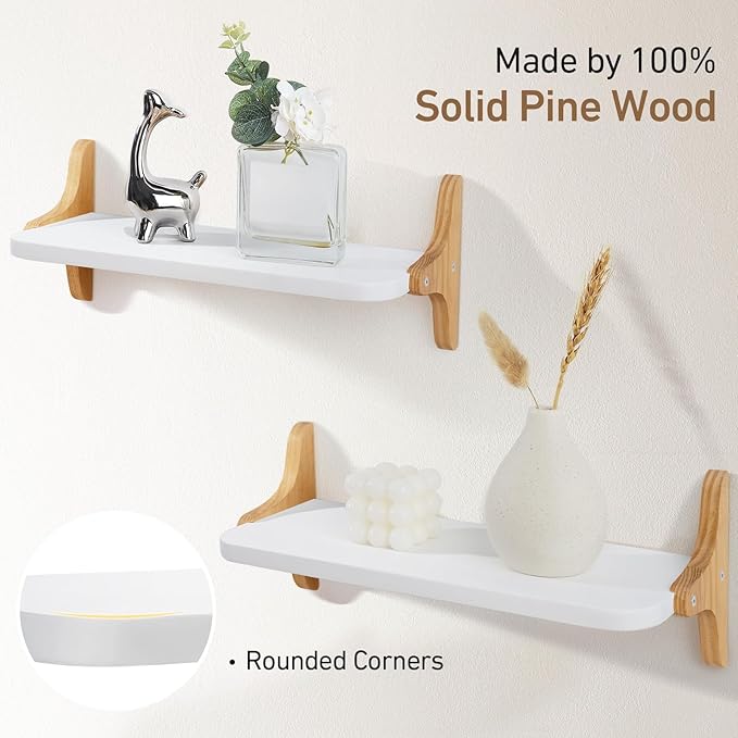 Wooden Floating Shelves for Wall, 15.7" W x 5" D x 0.6" H Large Wall Shelves, Hanging Storage Shelf with Sturdy Brackets for Living Room, Kitchen, Bathroom, Bedroom Decor, Walnut, 3 Packs
