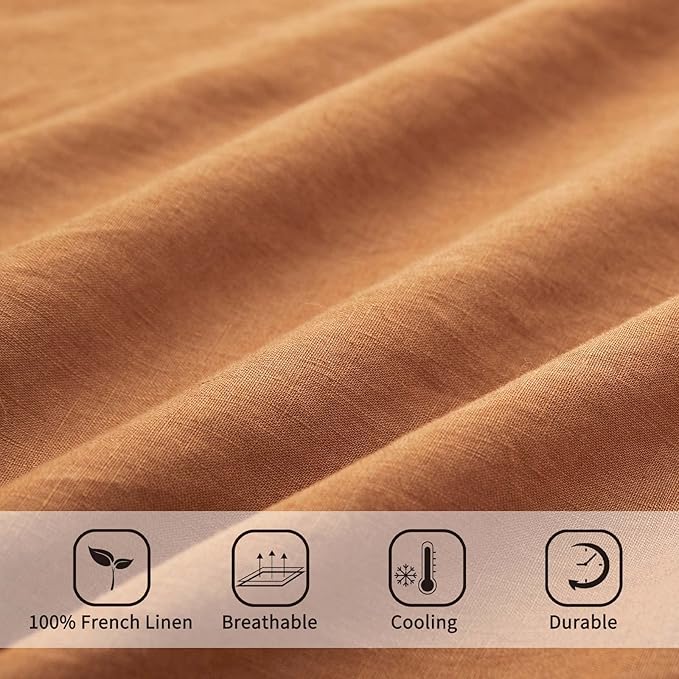 ATLINIA 100% Flax Linen Duvet Cover Set - Stone Washed Pure French Linen Organic Fabric for Farmhouse Comforter Boho Bedding Included 1 Duvet Cover 2 Pillow Shams(Rust, King)