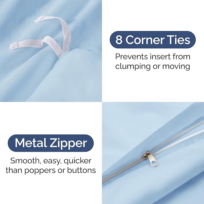 Duvet Cover Queen Size - Extra Soft Queen Size Duvet Cover - Lightweight & Breathable - Easy Care & Fade Free with Zipper Closures & Ties - 90" x 90" Inches - (Light Blue) Comforter Not Included