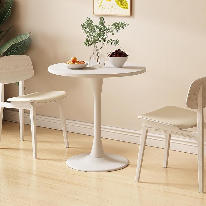 Modern White Round Dining Table 24 inch, White Tulip Round Table for Two People, Mid Century Round Coffee Table for Living Room and Kitchen