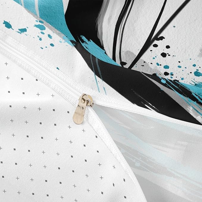 Erosebridal Black Blue Geometric Decorative Duvet Cover Twin - Geometric Boho Abstract Bedding Striped Bed Set for Boys Adults Girls Minimalists Graffiti Aesthetic Lines Bed Cover