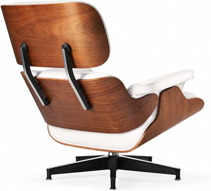 Top Grain Leather, Mid Century Chaise Lounge Chair and Ottoman, Reading Chair, Accent Lounge Chair, Modern Chair, Classic Design, Heavy Duty Base Support for Living Room Lounge Office, Walnut-White