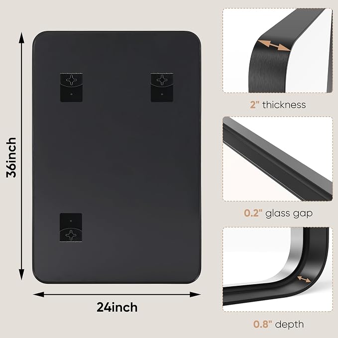 NEWBULIG 24X36 Inch Bathroom Wall Mirror, Vanity Bathroom Mirrors for Over Sink Tempered Glass, Anti-Rust Metal Framed Rounded Rectangle, Hangs Horizontally or Vertically, Farmhouse Home Decor, Black