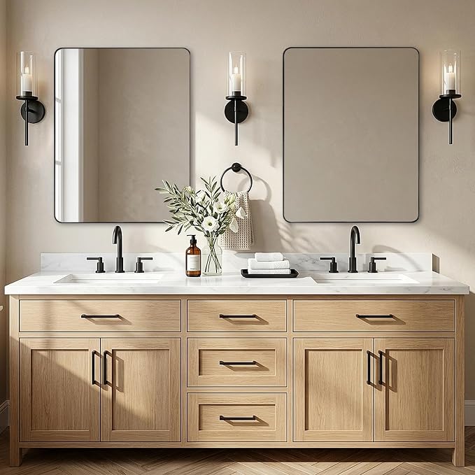 ANDY STAR Black Bathroom Mirrors for Over Sink, 28x36 Inch Matte Black Mirror for Bathroom, Rectangle Metal Vanity Mirror for Wall-Modern Clean Design with Superior Stainless Steel Frame
