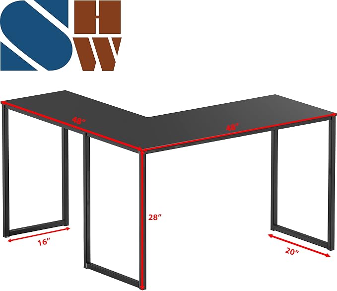 SHW Mission 48 x 48 Inches L-Shape Home Office Computer Desk, Black