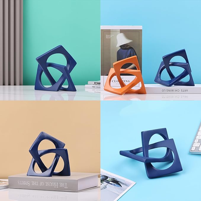 DOVDOV Geometric Cube Blue Knot Decorations, Geometric Sculptures, Modern Home Decorations for Home Decor Accents, Dining Tables, bookcases, Consoles, entryway Tabletop centrepieces