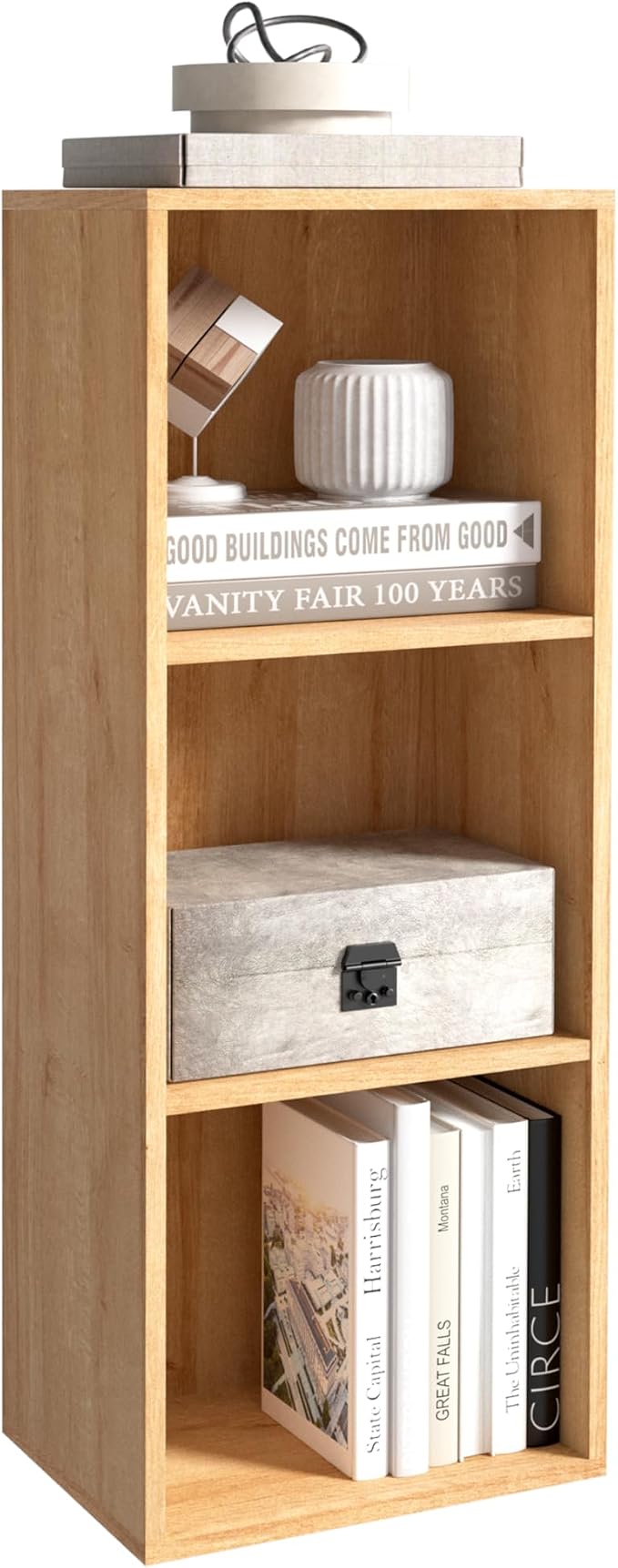 Wooden 3 Cube Storage Organizer, 3 Tier Storage Cubes Storage Display Cubby, Freestanding DIY Closet Shelving Unit for Living Room Bedroom Office (Oak, 3 Cube-W(11.8inch)