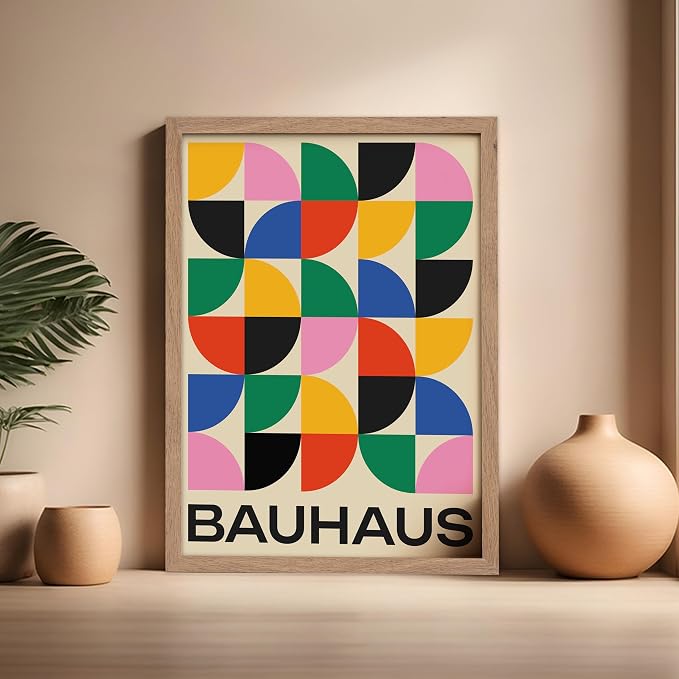 Poster Master Bauhaus Poster - Triangles Print - Geometric ART - Abstract ART - Graphic Design Style - Chic Boho - Mid Century Modern - Living Room or Bedroom Decor - 16x20 Beige Framed