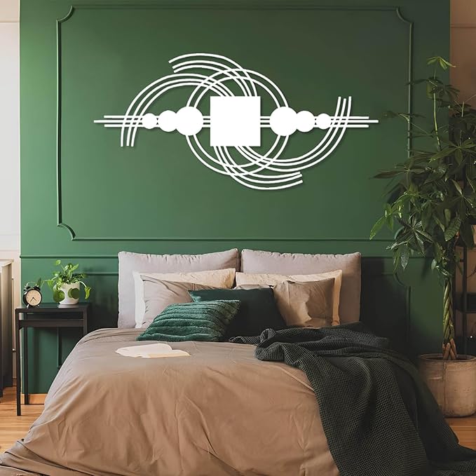 vinwipe Metal Geometric Wall Decor, Abstract Geometric Metal Wall Art, Modern Minimalist Wall Decor, Mid Century Art, Living Room Bathroom Wall Hanging (White, 59"x28"/150x72cm)