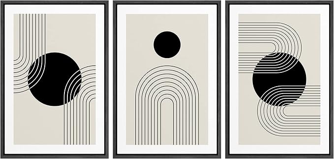 wall26 Framed Wall Art Print Set Boho Black Dots with Swirling Line Art Abstract Patterns Digital Art Modern Art Bohemian Chic Relax/Calm for Living Room, Bedroom, Office - 24"x36"x3 Black
