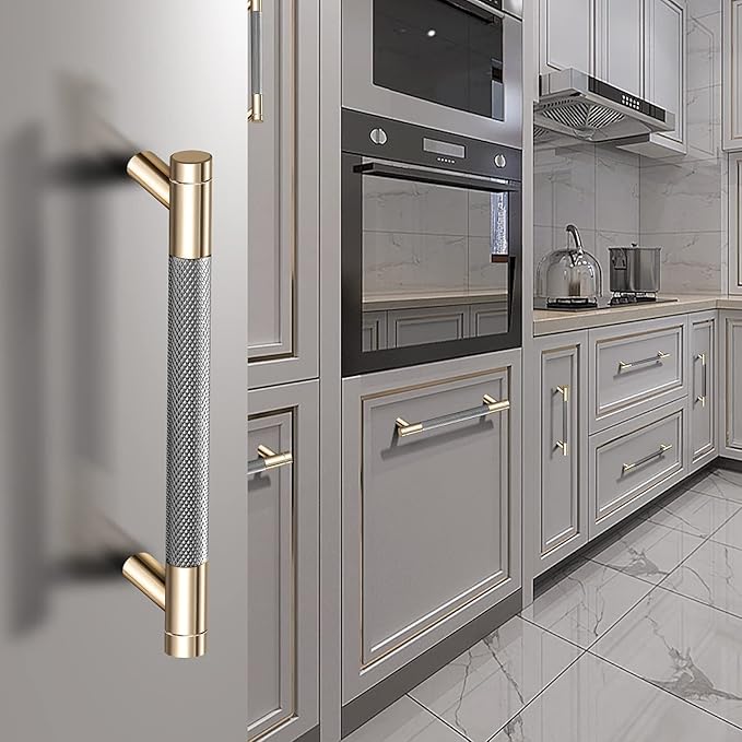 12 Pack 3 Inch 76 mm Barrel Cabinet Pulls Gold and Grey Cupboard Aluminum Handles Drawer Pull Cabinet Handles