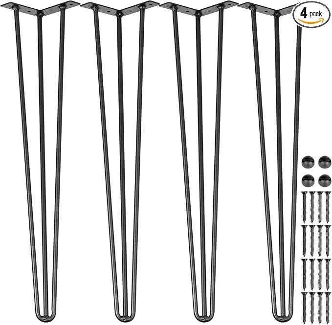 VEVOR Hairpin Table Legs 28" Black Set of 4 Desk Legs 880lbs Load Capacity (Each 220lbs) Hairpin Desk Legs 3 Rods for Bench Desk Dining End Table Chairs Carbon Steel DIY Heavy Duty Furniture Legs