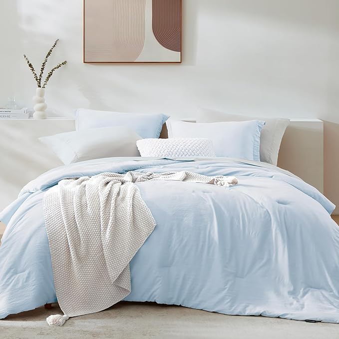 WRENSONGE Twin Comforter Set- 5 Pieces Ice Blue Twin Bed in a Bag, All Season Twin XL Bedding Sets with 1 Fitted Sheet, 1 Flat Sheet, 1 Pillow Sham and 1 Pillowcase