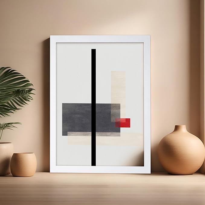 Poster Master Geometric Poster - Composition Print - Abstract Design - Mid Century Modern Artwork - Line Drawing - Illustration Design - Great Office or Bedroom Wall Decor - 16x20 White Framed