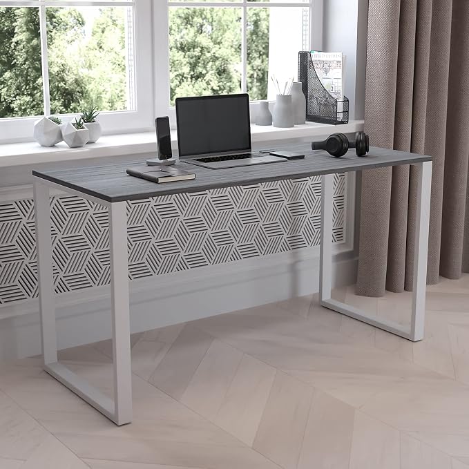 Flash Furniture Kimberly Modern Commercial Grade Desk Industrial Style Computer Desk Sturdy Home Office Desk - 55" Length (Rustic Gray)