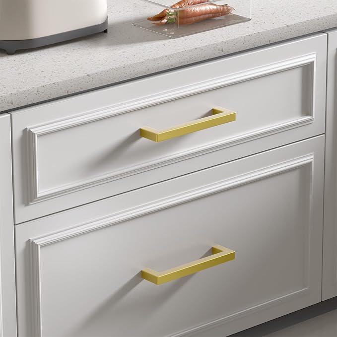 goldenwarm Cabinet Handles Gold Kitchen Cabinet Pulls-LSJ12GD160 Brushed Brass Cabinet Handles Bathroom Cabinet Hardware 6-1/4" Hole Center 20 Pack