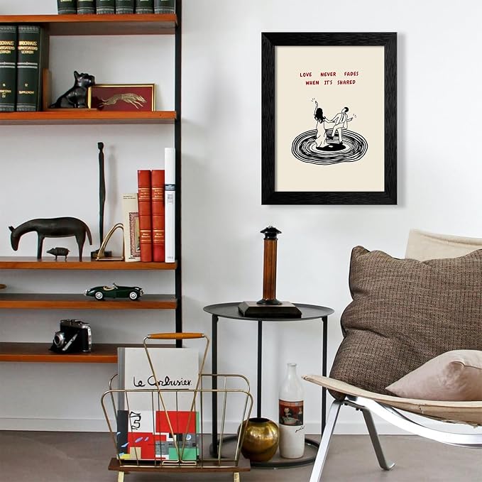 Romantic Valentines Day Couple Dance Wall Art Modern Love Quotes Poster Minimalist Vinyl Record Canvas Prints for Living Room Bedroom Home Wall Decor 012X16 inch Black Framed