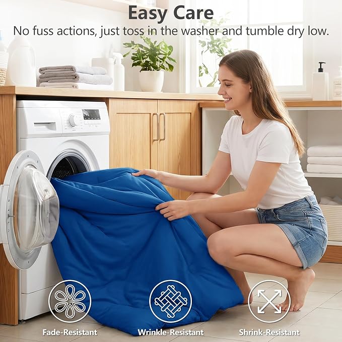 CozyLux Twin Comforter Set College Dorm Essentials, 2 Pieces Classic Blue Twin Extra Long Solid Bedding Set, Twin XL Bed Set with Down Alternative Comforter and 1 Pillowcase, Back to School Room Gift