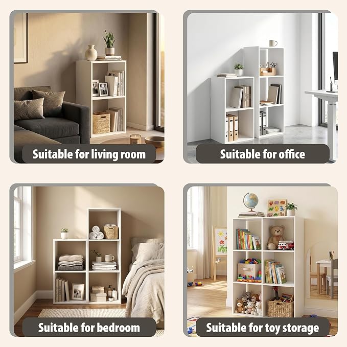 Endearing Limons【2026 Wooden 2 Cube Shelf Storage Organizer with Anti-Tipping Kits + Reversible Open Back Solid Panel Bookcase (11 x 11 Unit Cell White)