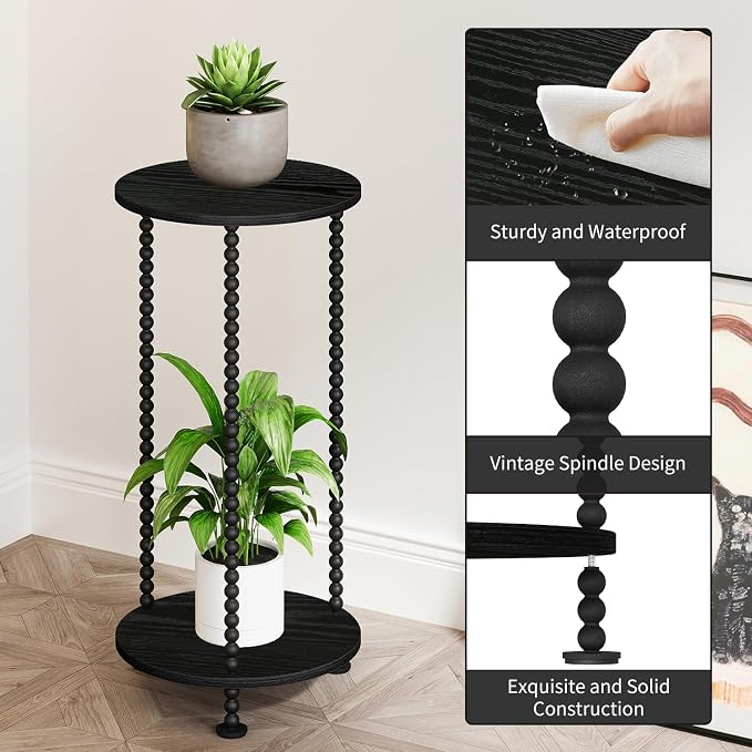 YINMIT Plant Stand Indoor, 2 Tier Small Plant Stand, 23" Tall Metal Spindle Poles Plant Stands, Corner Flower Pot Stand, Plant Tables Indoor, Planter Pot Holder for Balcony Garden Patio Living Room (Black)