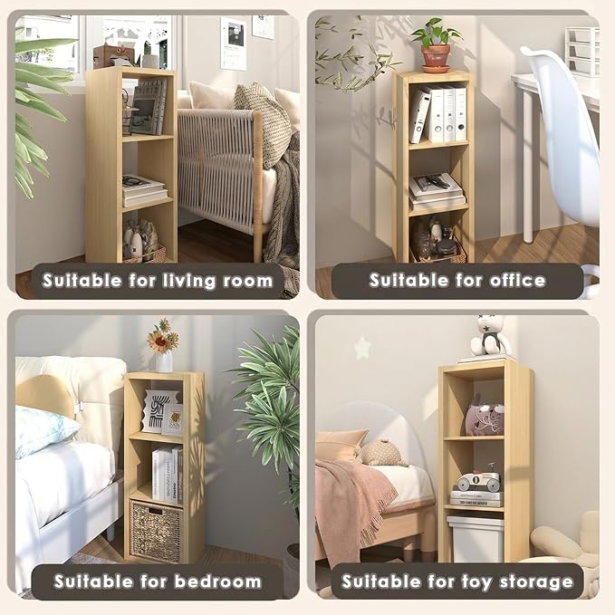 Endearing Limons【2026 Wooden Thick Border】 3 Cube Shelf Storage Organizer with Anti-Tipping Kits + Reversible Open Back Bookcase (11 x 11 Unit Cell Oak)