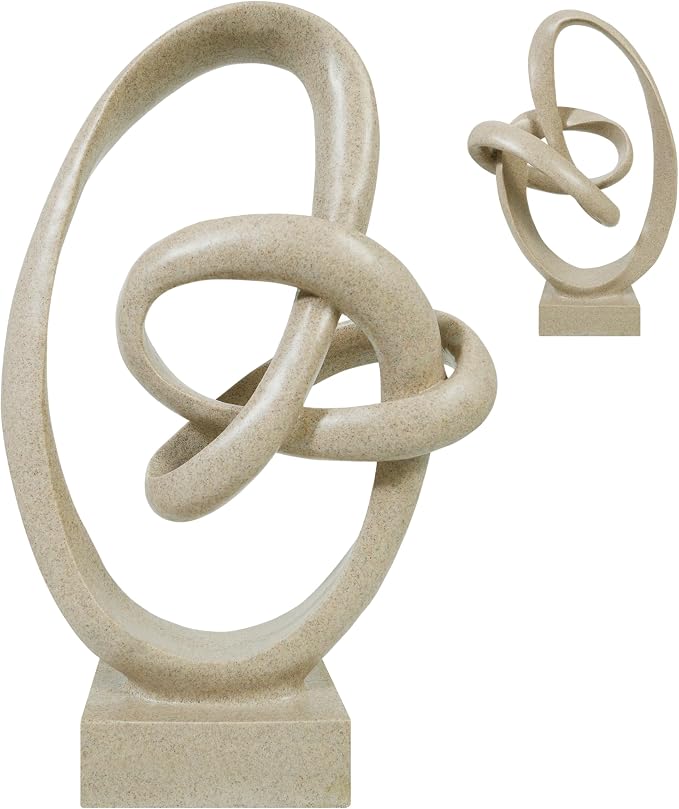 Knot Sculptures, Modern Coffee Table Statues, Abstract Center Piece for Home Office, Dining Living Room Desk Decor, Bookends, 15.5 x 10.5 inch, Sandstone