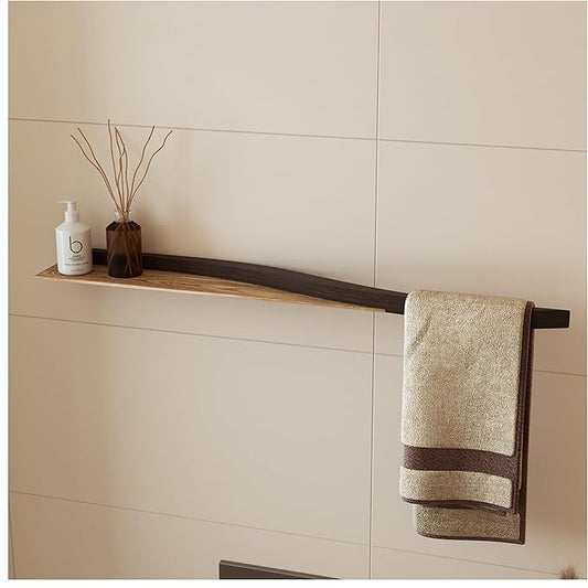 Towel Holder with Shelf, Wall Mounted Floating Handtowel Drying Rack Modern Style, Horizontal Bathroom Organizer (Wenge)