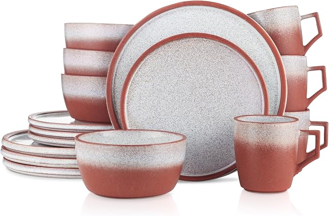 Stone Lain Vince Stoneware Reactive Glaze Dinnerware Set, 16 Piece Service for 4, Red