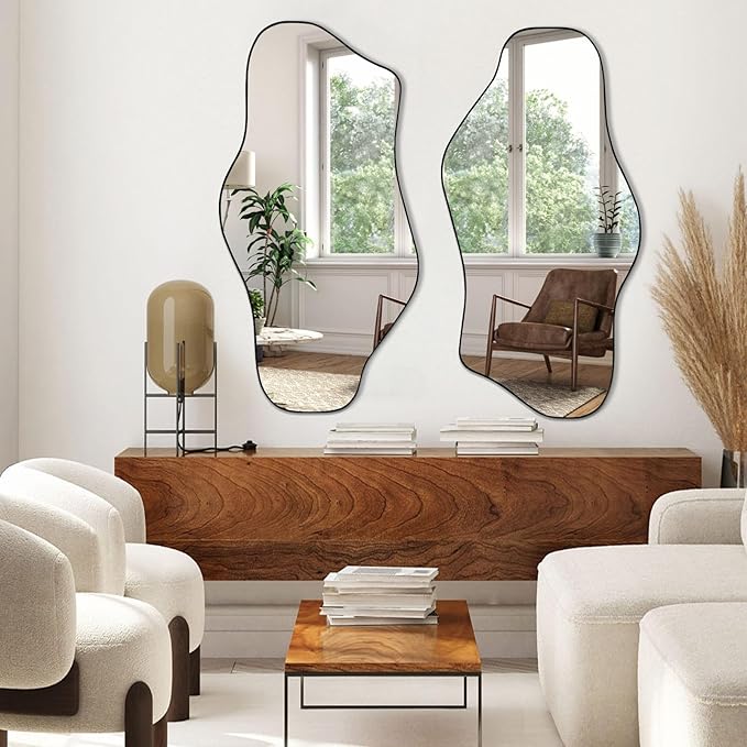 Irregular Mirror, 47.2"x23" Large Asymmetrical Wall Mirror, Odd Shaped Mirrors, Modern Frameless Abstract Mirrors for Living Room Bathroom Bedroom Entryway Fireplace