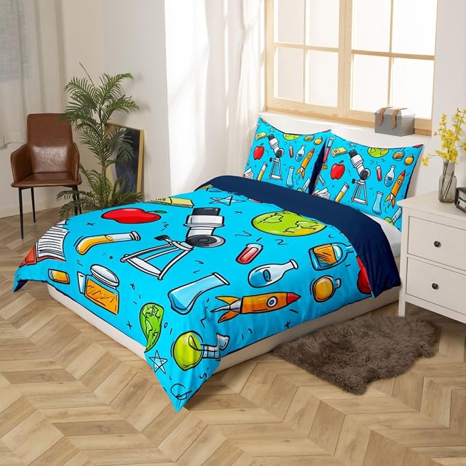 Science Duvet Cover Set School Physics formula Twin Bedding Sets for Girls for Children Boys | Chemistry Science Educational Comforter Cover Back To School Supplies Bed Set, Room Decor Aesthetic