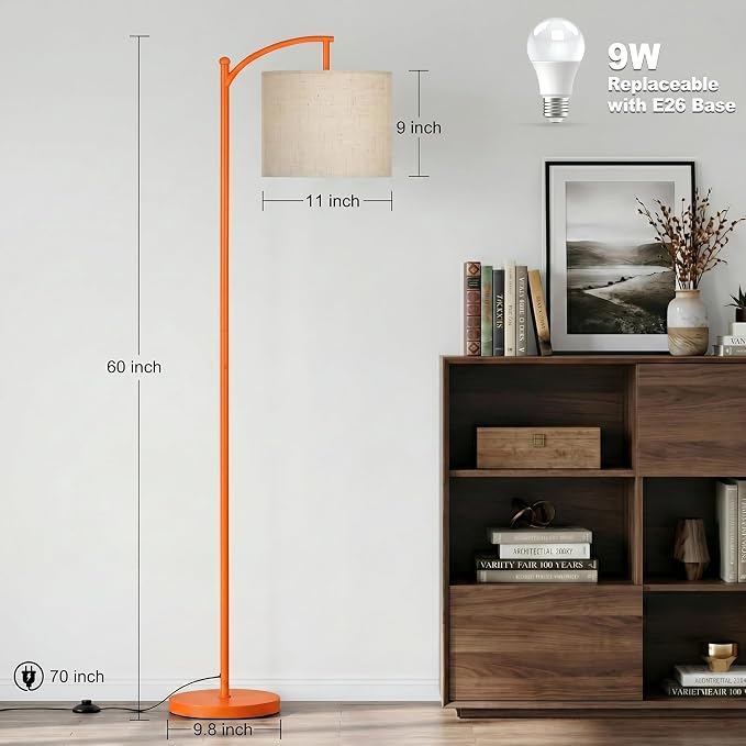 mukuxin Floor Lamp, LED Floor Lamp with Foot Switch & Adjustable Linen Lampshade, Tall Modern ARC Standing Lamps with 9W Replaceable Blub for Living Room Office Bedroom