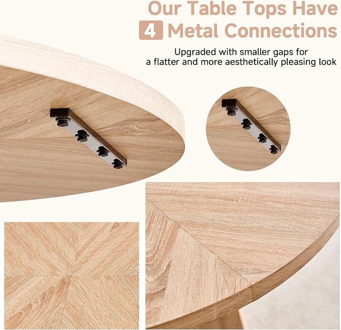 47 inch Round Dining Table Set for 4 with Chairs Kitchen Table and Chairs Set Mid-Century Modern Round Wood Kitchen Tables with Upholstered Synthetic Leather Chairs Set of 4