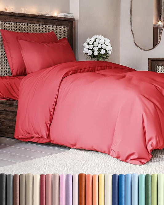 Duvet Cover Twin/Twin XL Size - Extra Soft Twin/Twin XL Size Duvet Cover - Lightweight, Breathable & Cozy - Easy Care with Zipper Closures & Ties - 68" x 90" Inches - (Red) Comforter Not Included