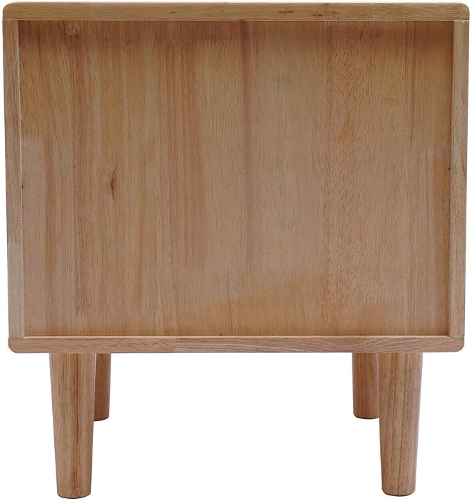 Nightstand Bedside Table with 2 Storage Drawers, Mid Century Modern Grooved Handle Wood Nightstand Side Table Bedroom Storage Drawer Bedside End Table