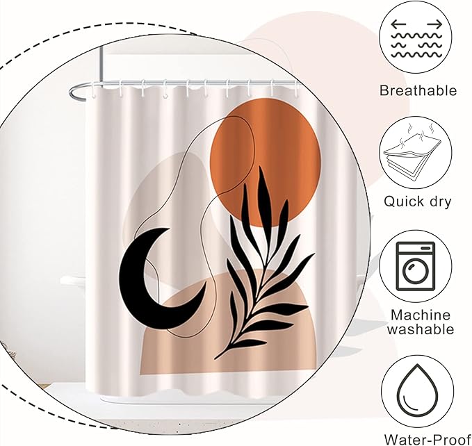 Baocicco Boho Mid Century Shower Curtain Sun and Moon Botanical Abstract Shower Curtains Decorative for Bathroom Home Waterproof Fabric Shower Curtain with Hooks 48x72 Inches