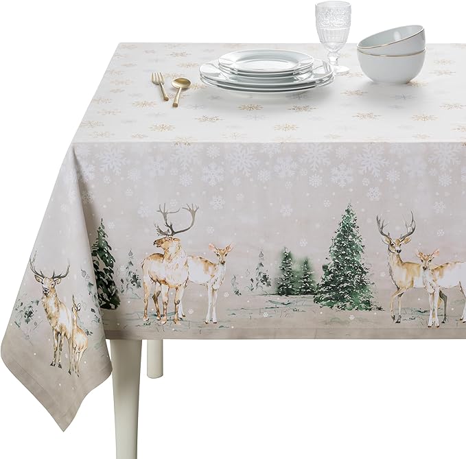 Maison d' Hermine Table Cloth Rectangle Table 100% Cotton 60 x 90 Inches Fall Tablecloth Reusable Everyday Use for Thanksgiving Christmas Decorations Dining Farmhouse Party (Deer in The Woods)
