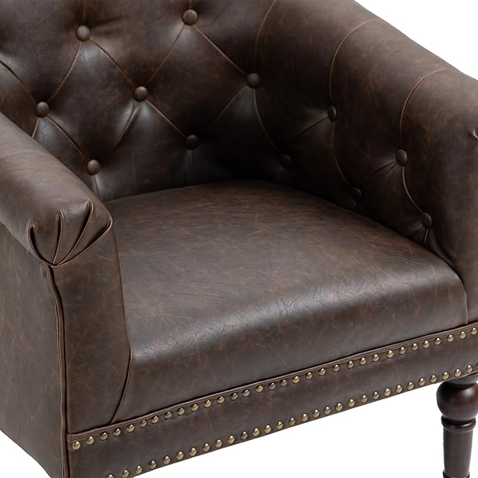 UIXE PU Leather Barrel Club Chairs Set of 2, Modern Arm Accnet Chair Comfy Upholstered Armchair, Nailhead Trim Living Room Single Sofa Reading Seat Bedroom Side Sitting for Office, Chocolate