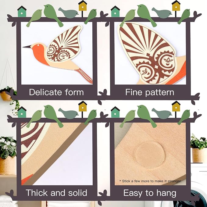 KOYILTD 5 Piece Bird Wood Wall Sculptures Wooden Wall Art Decor Scandinavian Home Decorations Flying Bird Wall Decor Farmhouse Wall Art for Home Living Room Bathroom Dining Room (Orange)