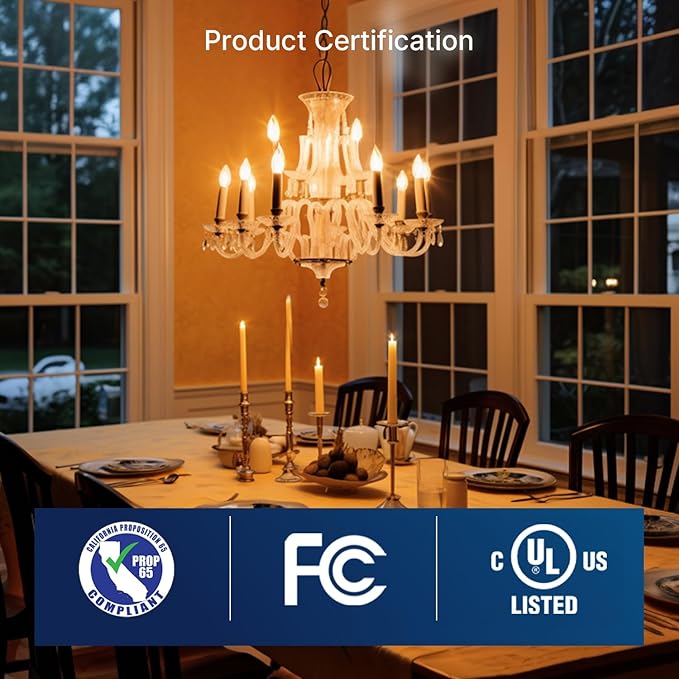 FLSNT Amber LED Candelabra Light Bulbs 40W Equivalent, B11 E12 LED Chandelier Bulbs, 2200K Warm White, Dimmable, 330LM, 48 Pack UL,CA65 Listed.