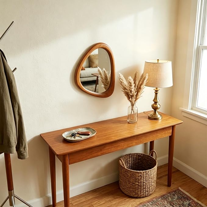 MAGFLERUM Irregular Wall Mirror, 15 * 10 inch Asymmetrical Wood Mirrors, Small Wall Mirror, Hanging Vertically and Horizontally. Mirrors for Wall Decor (Red Walnut)