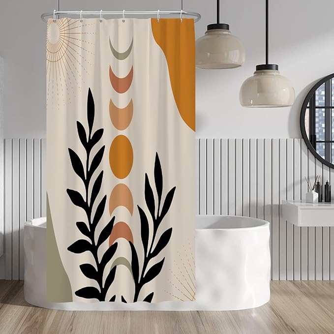 Baocicco Mid Century Shower Curtain Sun and Moon Boho Botanical Abstract Shower Curtains Decorative for Bathroom Bathtubs Waterproof Fabric Shower Curtain with Hooks 36x72 Inches