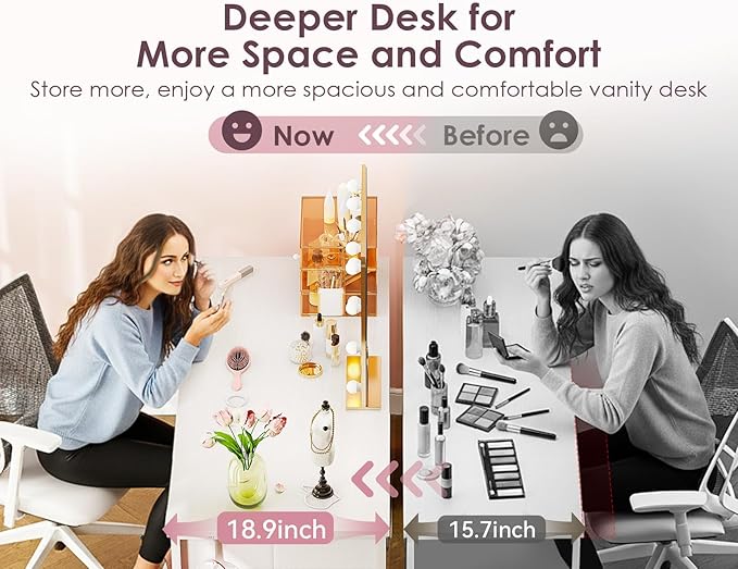 ODK 48 Inch Vanity Desk with 8 Fabric Drawers, Modern Makeup Desk for Bedroom & Dressing Room with Large Storage, Ideal for Home Office, Study, Pure White
