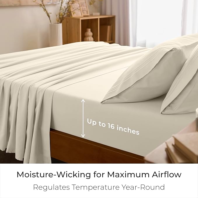 Mellanni Twin Sheets Set - 3 PC Iconic Collection Bedding - Hotel Luxury, Extra Soft, Cooling Bed Sheets - Wrinkle, Fade, Stain Resistant (Twin, Golden Ivory)