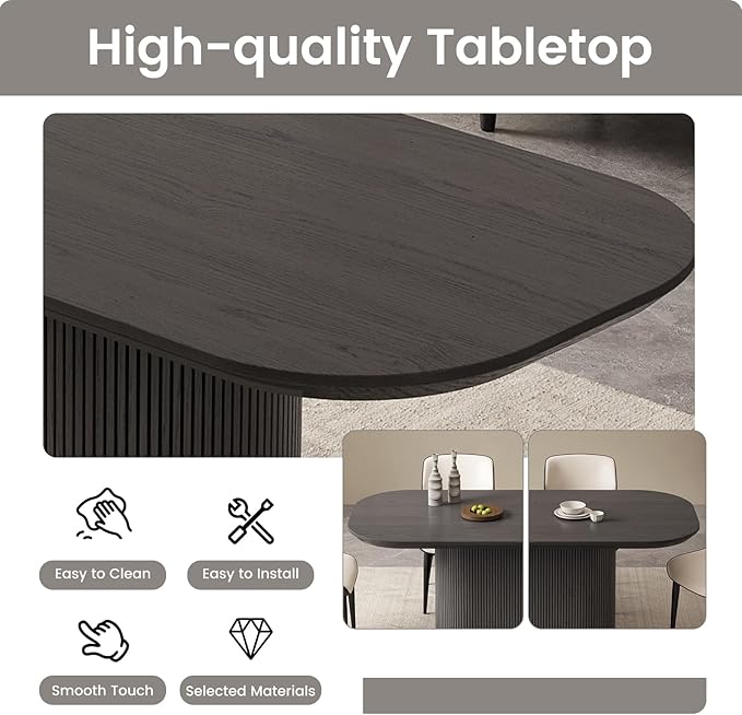 Guyii 86.61" Oval Dining Table, Modern Kitchen Table for 4-8 People, Indoor Rectangular Dining Room Table for Kitchen, Bar, Living Room, Home, Black, Table Only