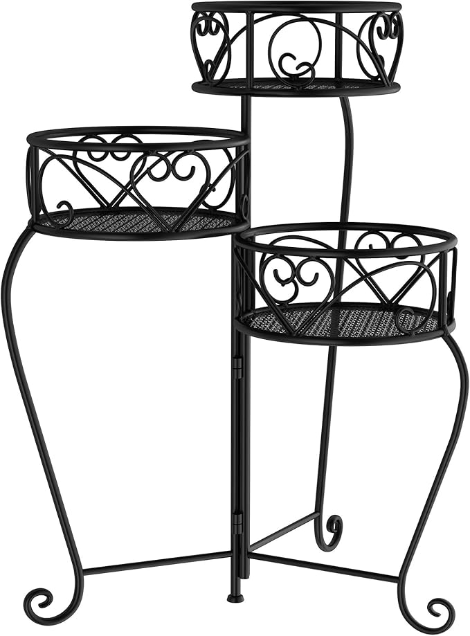 Pure Garden Tricycle Plant Stand 2-Tiered Indoor or Outdoor Decorative Vintage-Look Metal Display for Patio, Deck, Home or Lawn (Black)